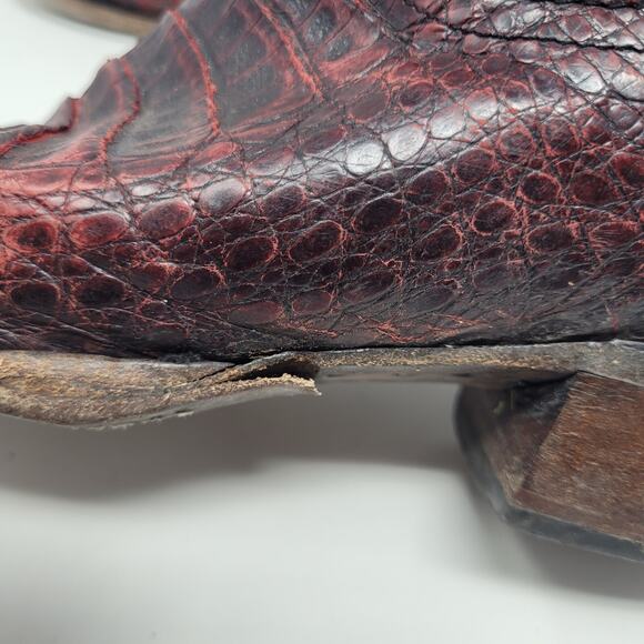 Lucchese Boots Men 9.5D Black Cherry Caiman Belly Leather Western Charles EXOTIC - Picture 12 of 14